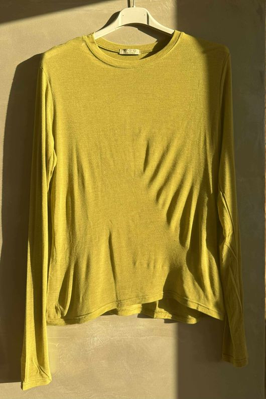 Essential Cashmere Blend Sheer Layering Top Olive Zing