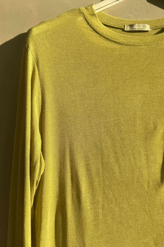 Essential Cashmere Blend Sheer Layering Top Olive Zing