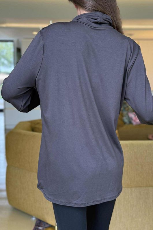 Essential Fine Jersey Polo Neck Top Chocolate