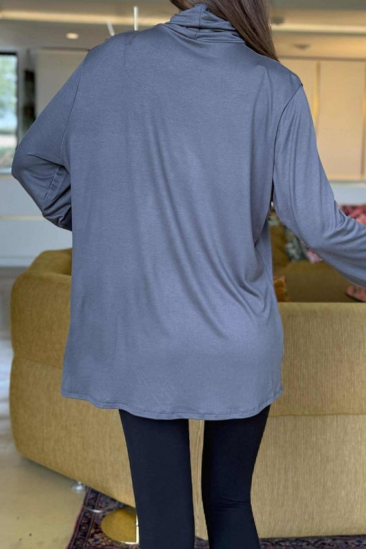 Essential Fine Jersey Polo Neck Top Graphite