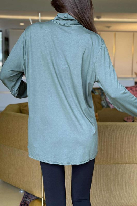 Essential Fine Jersey Polo Neck Top Khaki 