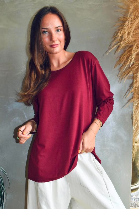 Essential Jersey Layering Long Sleeve Top Burgundy