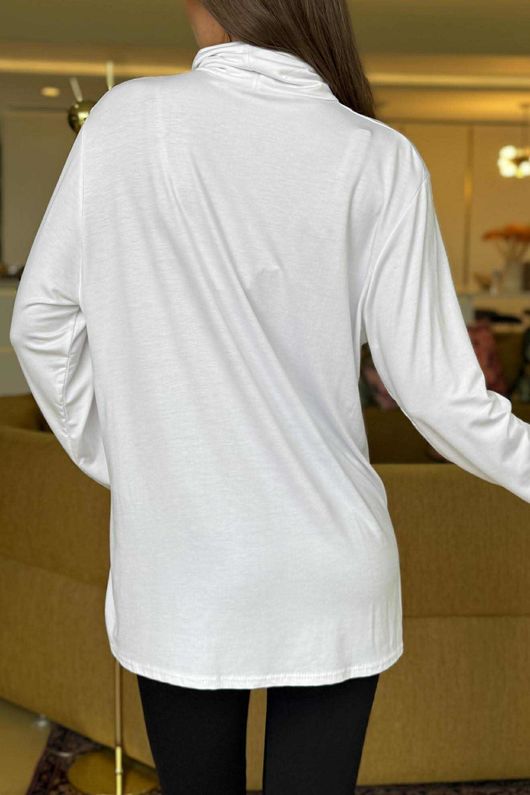 Essential Fine Jersey Polo Neck Top White