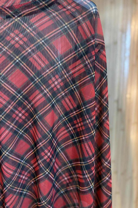  Essential Mesh Layering Top Tartan Red