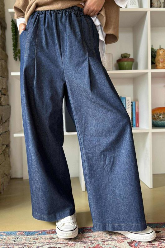 Essential Stretch Flat Front Wide Leg Jean Dark 