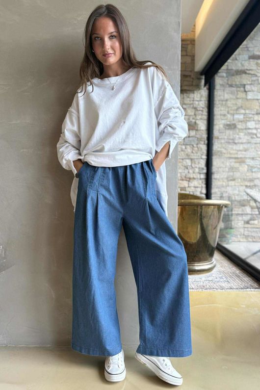 Essential Stretch Flat Front Wide Leg Jean Mid 
