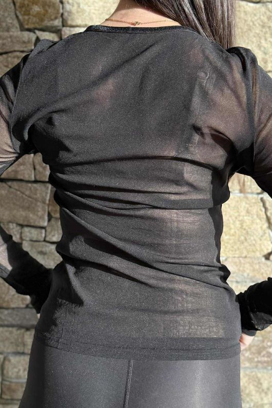 Essential Stretch Mesh Layering Top Black 