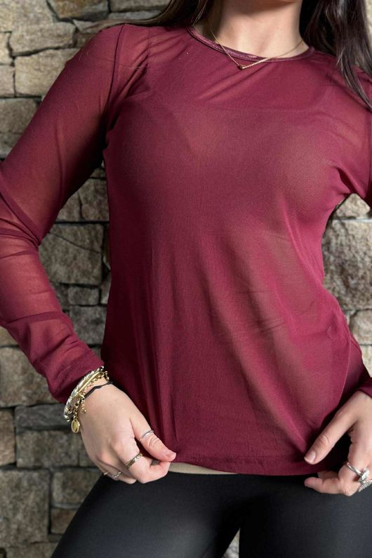 Essential Stretch Mesh Layering Top Burgundy /15 =