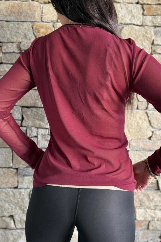 Essential Stretch Mesh Layering Top Burgundy /15 