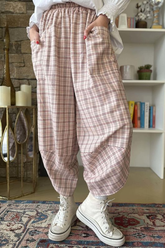 Felix Plaid Shelby Barrel Pant Rose **