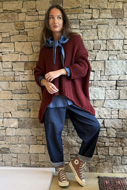 Fisherman Grunge Knit Burgundy /13=