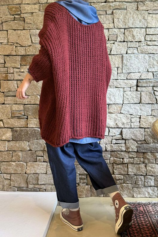 Fisherman Grunge Knit Burgundy