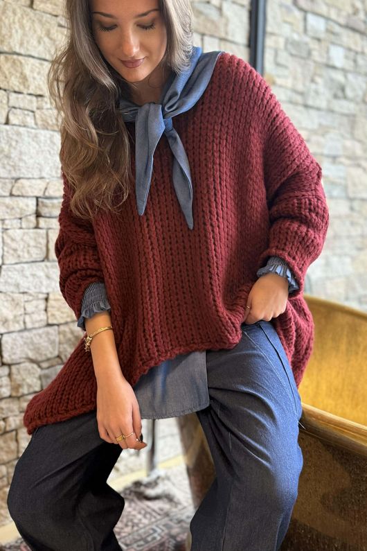 Fisherman Grunge Knit Burgundy