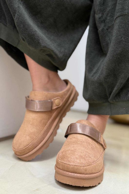 Flatform Suedette Clog Camel