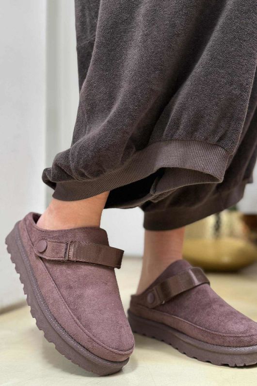 Flatform Suedette Clog Chocolate