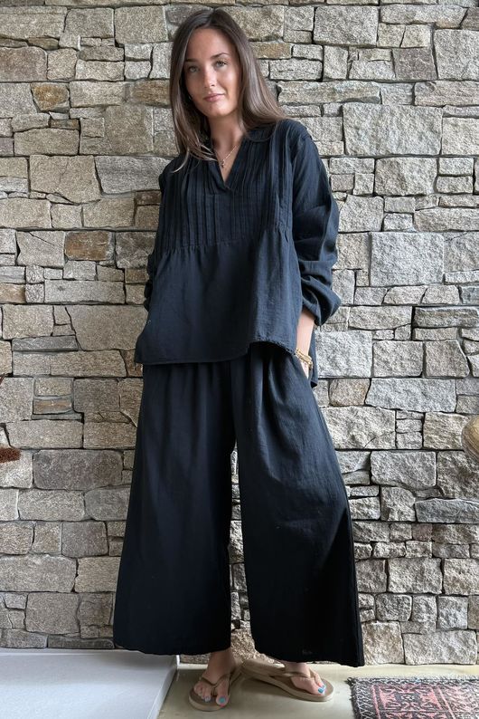 Frame Cotton Classic Pin Tuck Smock Black