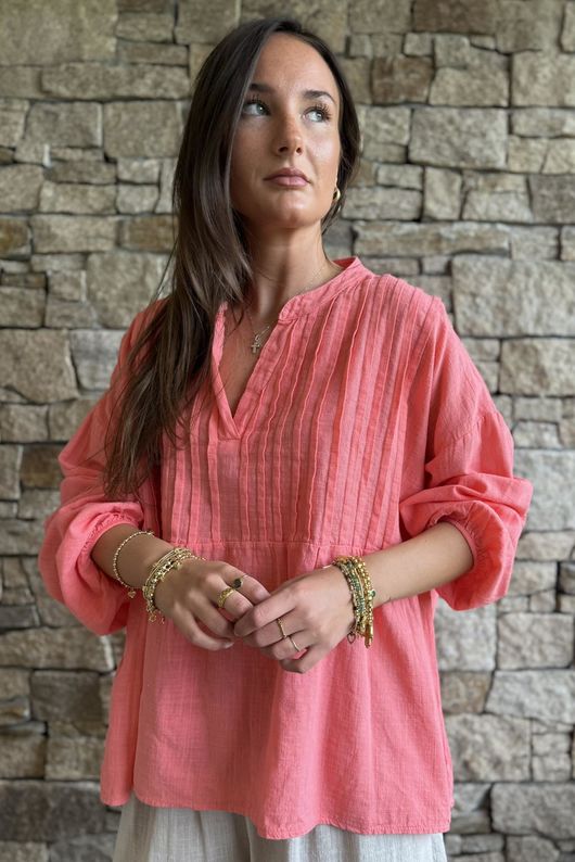 Frame Cotton Classic Pin Tuck Smock Coral /15=