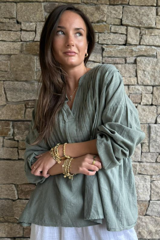 Frame Cotton Classic Pin Tuck Smock Khaki