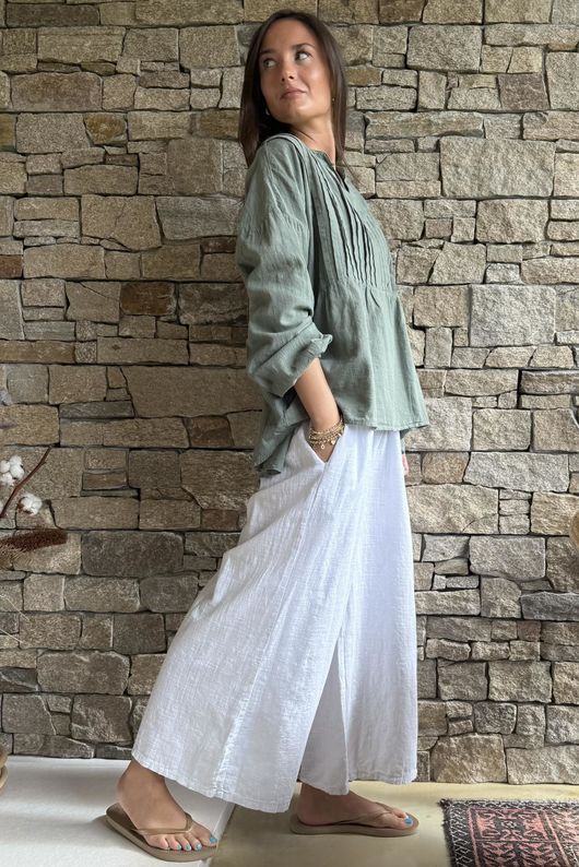 Frame Cotton Classic Pin Tuck Smock Khaki