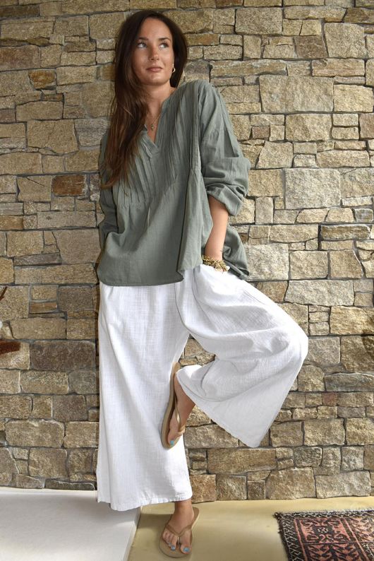 Frame Cotton Classic Pin Tuck Smock Khaki /15=