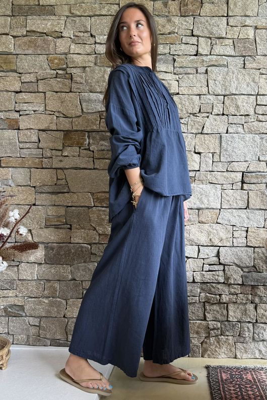 Frame Cotton Classic Pin Tuck Smock Navy