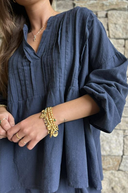 Frame Cotton Classic Pin Tuck Smock Navy