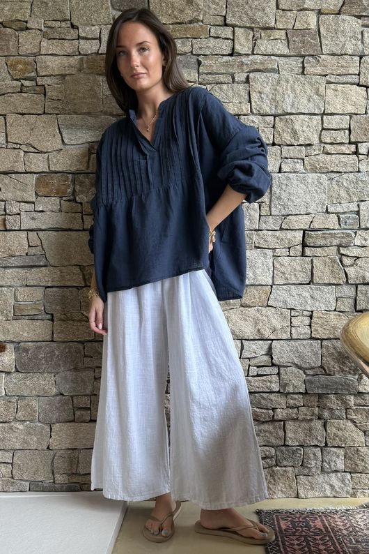 Frame Cotton Classic Pin Tuck Smock Navy