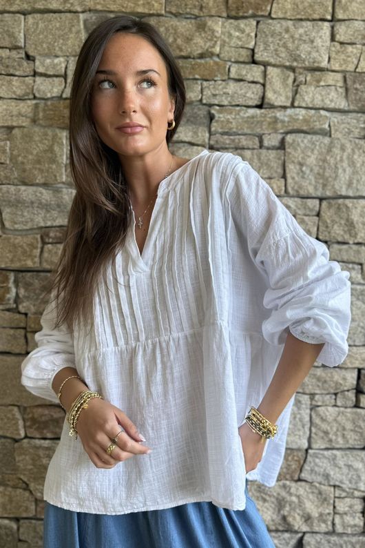 Frame Cotton Classic Pin Tuck Smock White