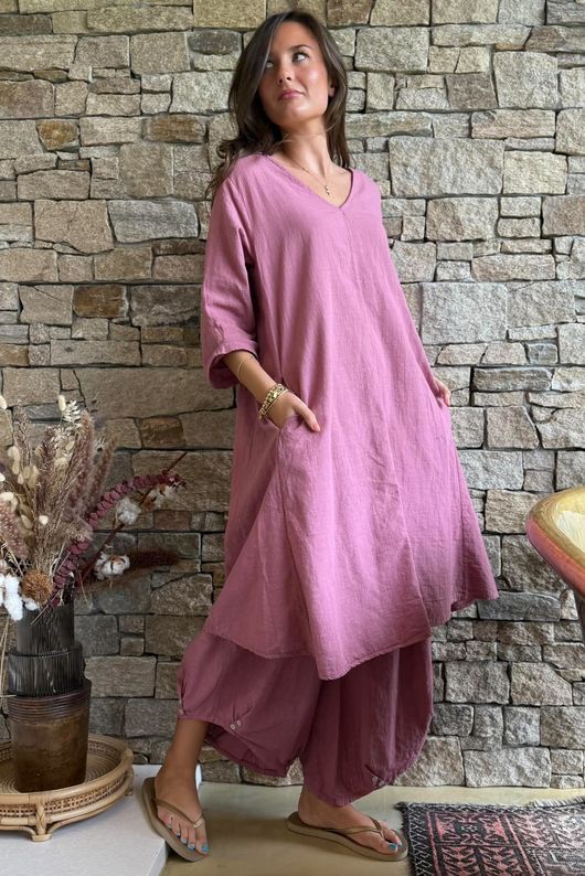 Frame Cotton Pocketed A Line Dress Indian Pink