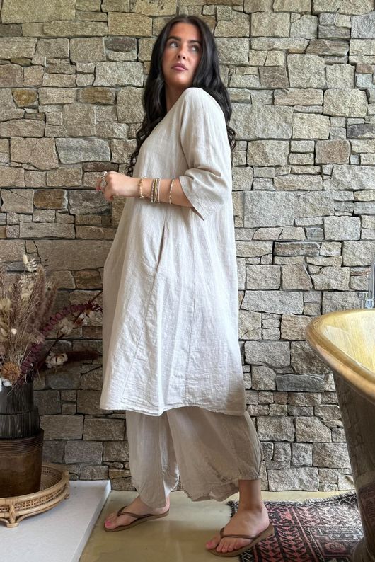 Frame Cotton Pocketed A Line Dress Stone