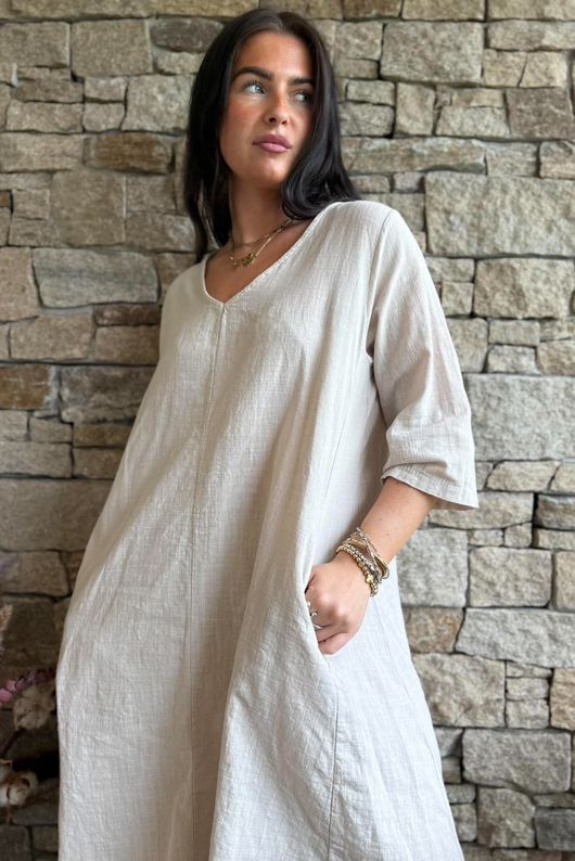 Frame Cotton Pocketed A Line Dress Stone