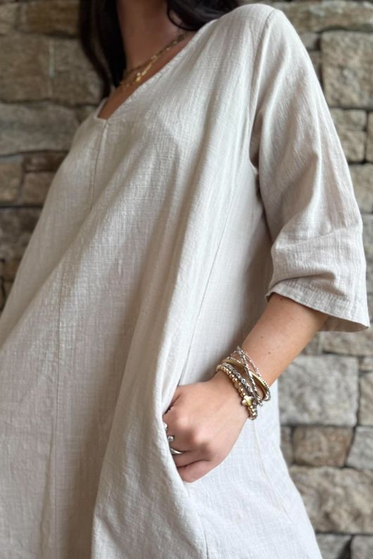 Frame Cotton Pocketed A Line Dress Stone