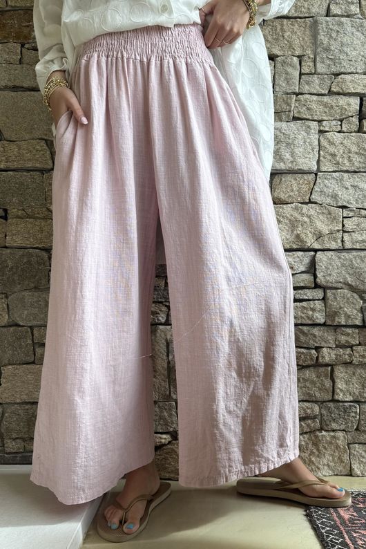 Frame Cotton Shirring Waist Wide Leg Pant Blush