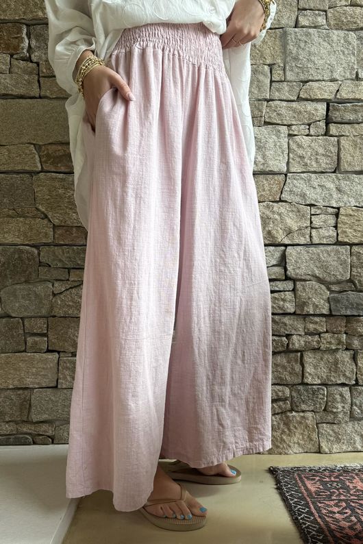 Frame Cotton Shirring Waist Wide Leg Pant Blush