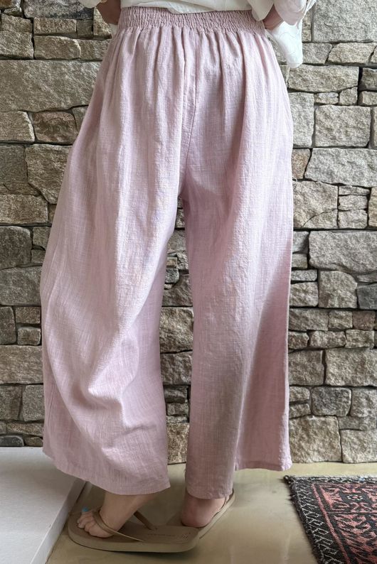 Frame Cotton Shirring Waist Wide Leg Pant Blush