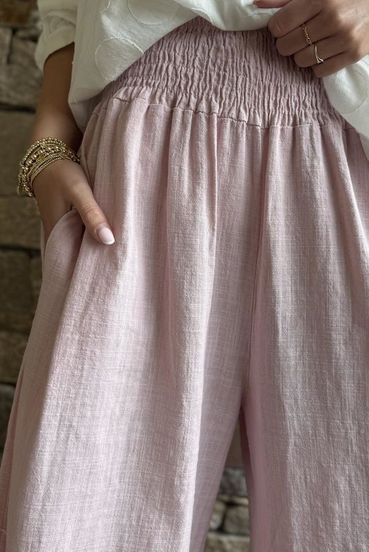 Frame Cotton Shirring Waist Wide Leg Pant Blush