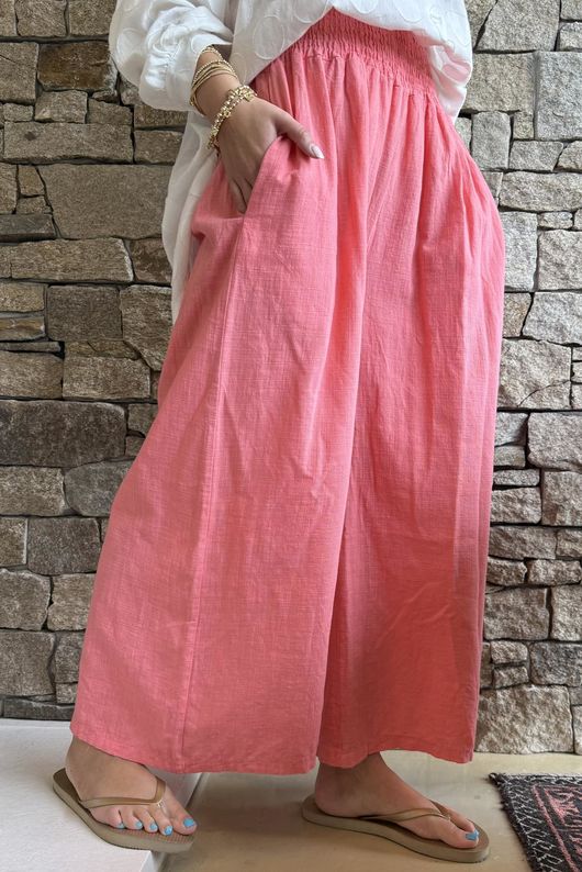 Frame Cotton Shirring Waist Wide Leg Pant Coral