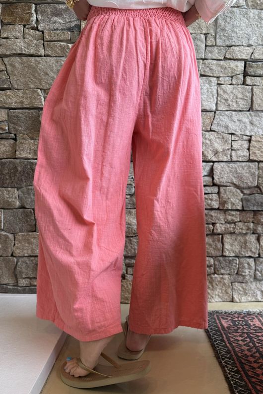 Frame Cotton Shirring Waist Wide Leg Pant Coral