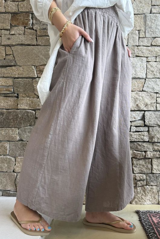 Frame Cotton Shirring Waist Wide Leg Pant Earth