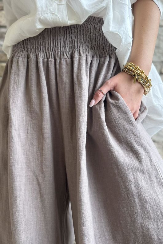Frame Cotton Shirring Waist Wide Leg Pant Earth