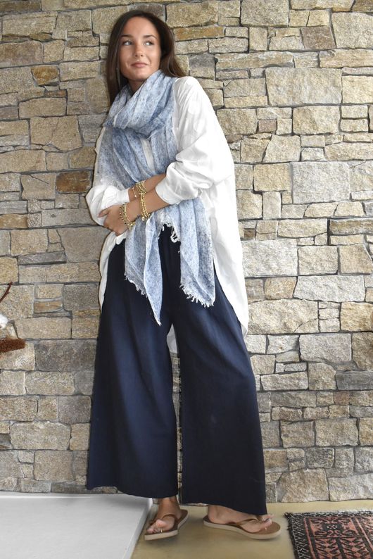 Frame Cotton Shirring Waist Wide Leg Pant Navy /15=