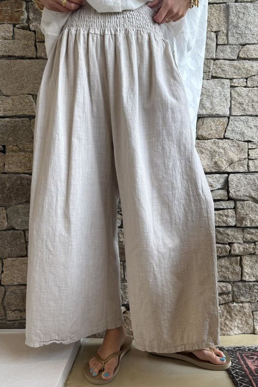 Frame Cotton Shirring Waist Wide Leg Pant Stone