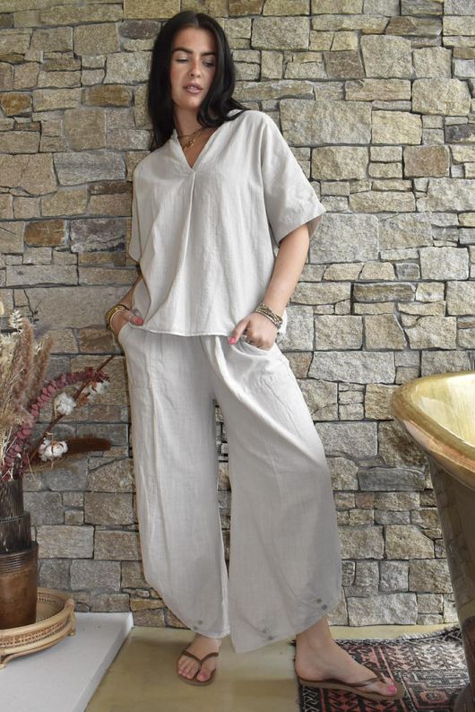 Frame Cotton Slant Pant Stone