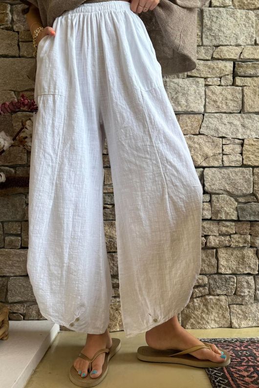 Frame Cotton Slant Pant White
