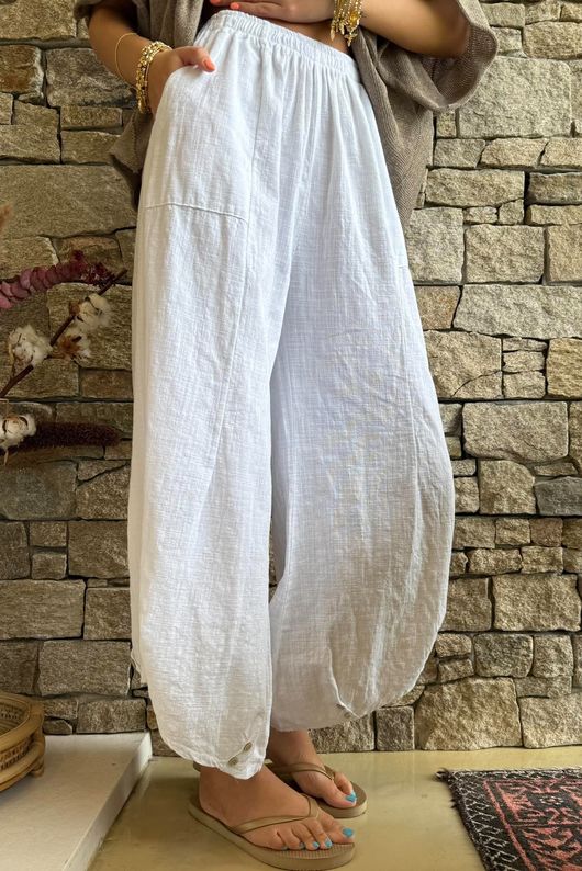 Frame Cotton Slant Pant White