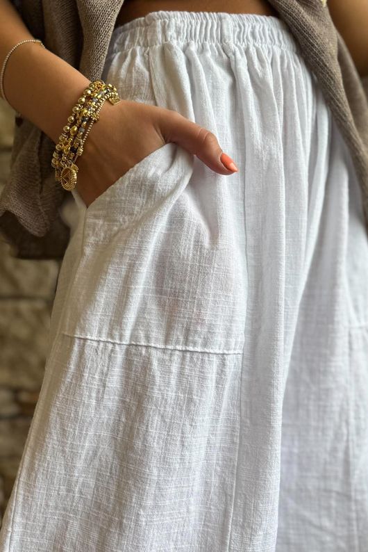 Frame Cotton Slant Pant White
