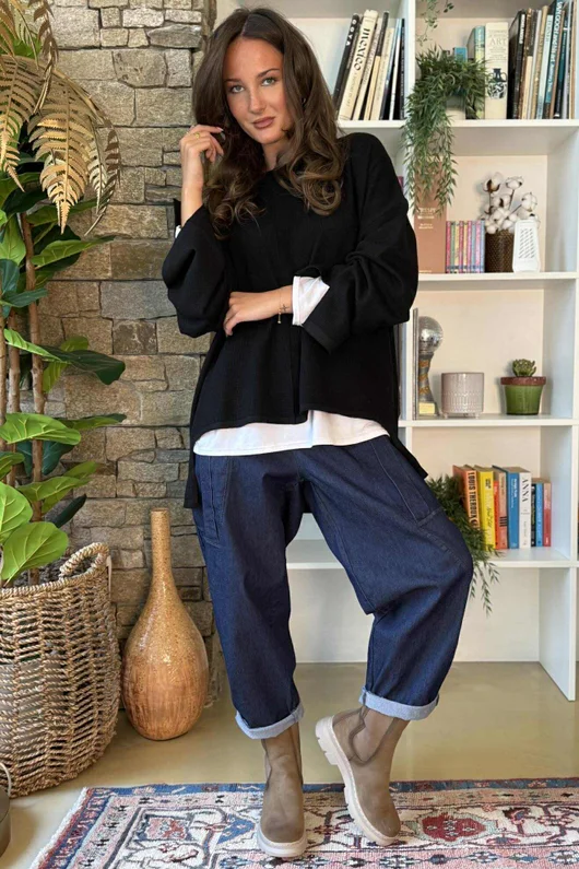 Frankie Waffle Box Knit Black