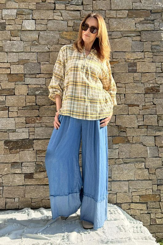 Frisco Deep Cuff Chambray Wide Leg Pant Mid 
