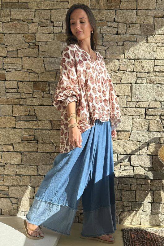 Frisco Deep Cuff Chambray Wide Leg Pant Mid - 