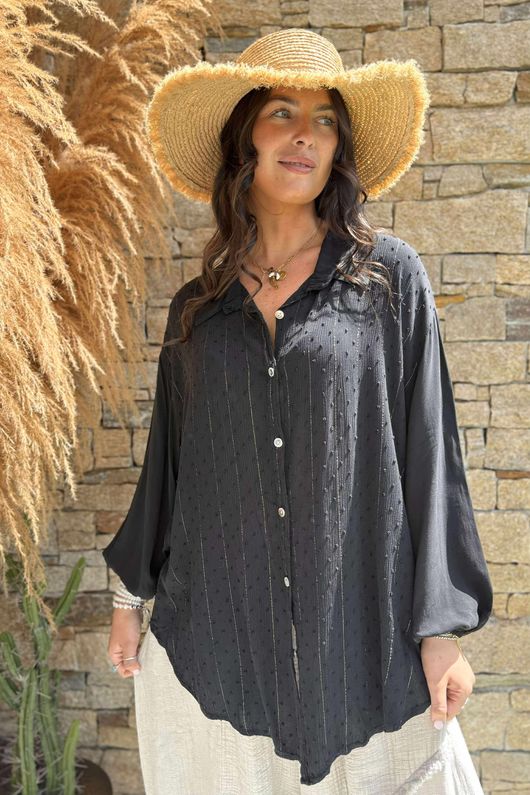 Golden Threads Dobby High Low Shirt Black /10 =